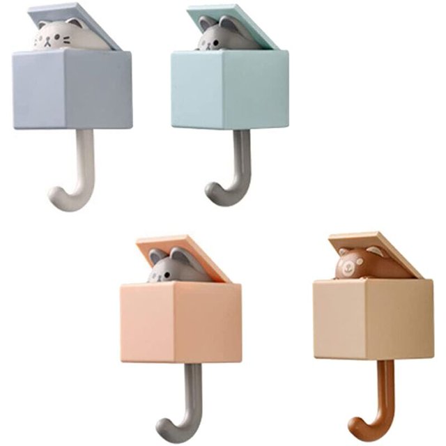 4 ganchos adhesivos creativos para abrigos, lindo gancho para llavero de gato, lindos ganchos para mascotas para abrigos, bufandas, llaves, ganchos para mascotas