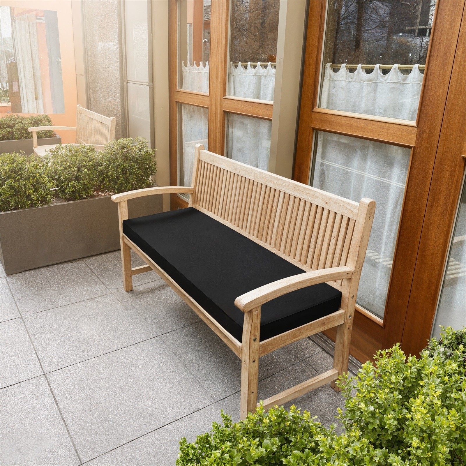 JIAN YA NA Outdoor Bench Cushions, Waterproof Swing Cushion Pads with Ties for Garden Patio Furniture (Black, for 2 Seater 122cm x 46cm)