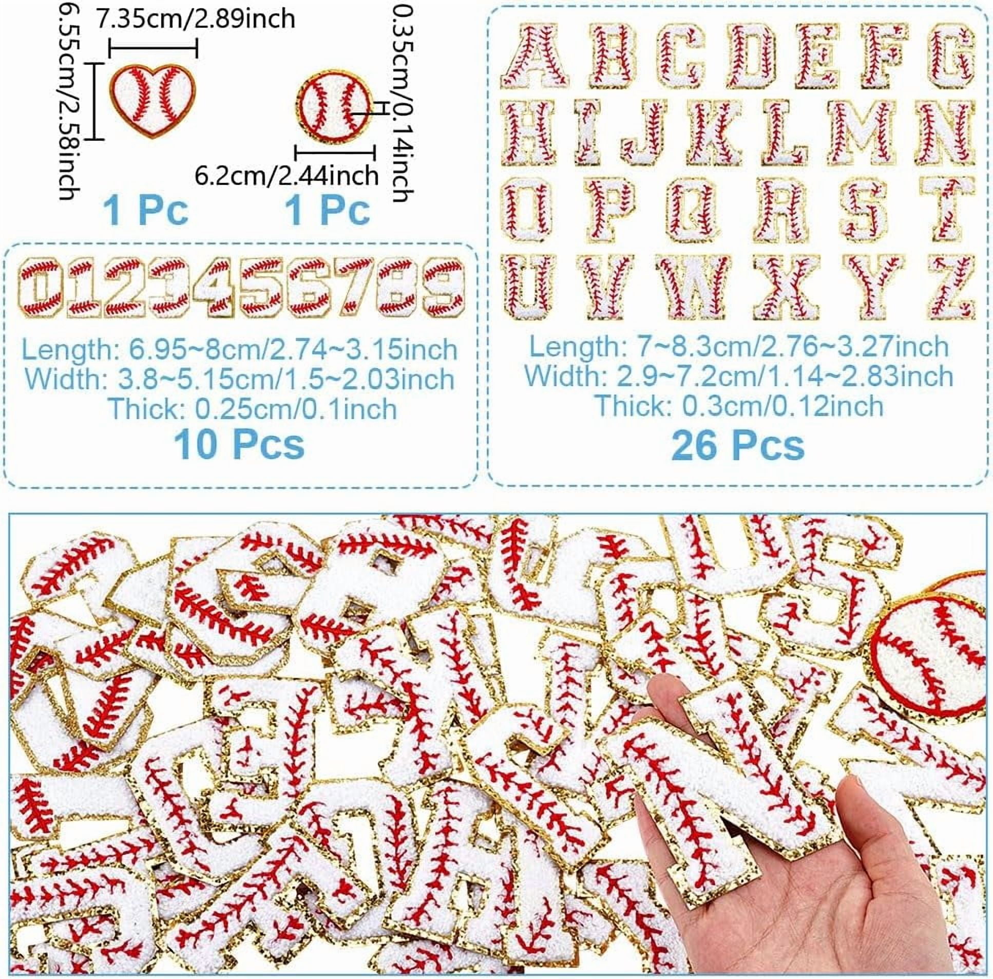 38 pcs Letter Numbers Patches Ball Softball Patches Iron on Letter Chenille Patches Gold Baseball Style Embroidered Patches for DIY Clothes Backpack Hats Shirt Jeans DIY Accessories