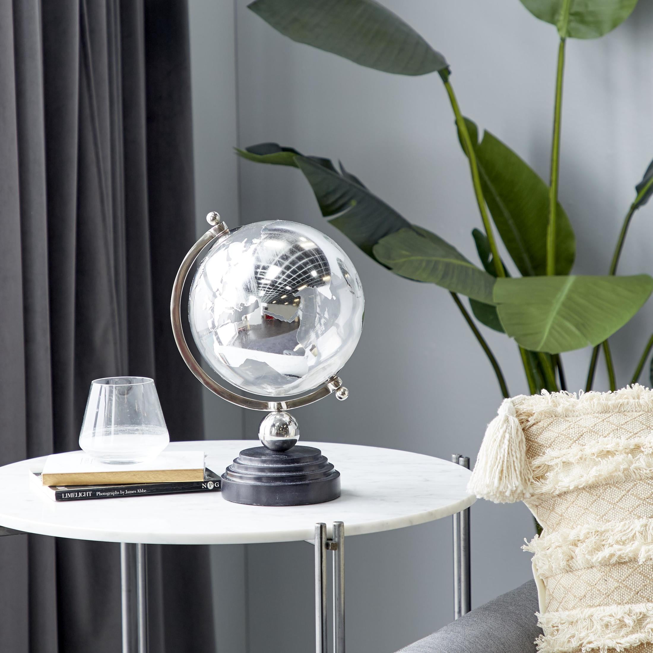 DecMode 8" Silver Globe with Marble Base and Tiered Base