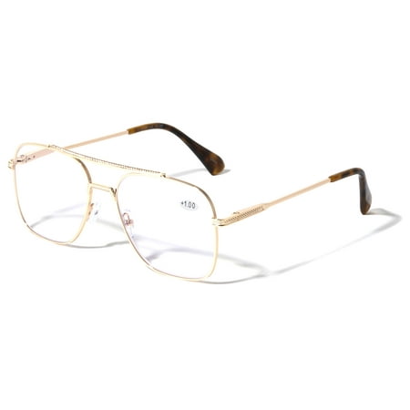 product image of Square Metal Blue Light Blocking Reading Glasses - UV Protection Clear Lens Reader +2.00