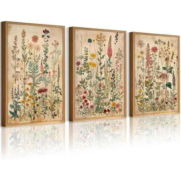 Flower Market Wall Art Floral Canvas Pictures Colorful Botanical Wall Decor Wildflower Prints Painting Pink and Purple Flower Poster Artwork for Bedroom Living Room 12x16 Inch Unframed Set of 3
