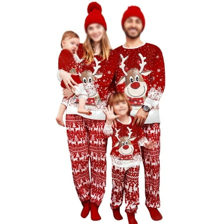 

Cindysus Matching Family Pajamas Set Mommy Dad Child Loose Long Sleeve Nightwear Tops and Pants Elastic Waist Xmas Pjs PJ Sets Red B Kid 7T