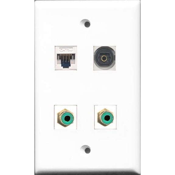 RiteAV - 2 Port RCA Green and 1 Port Toslink and 1 Port Cat5e Ethernet White Wall Plate