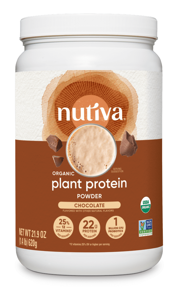 Nutiva Organic Plant Protein Smoothie Powder, Chocolate, 21g Protein, 1.4lb, 21.9oz