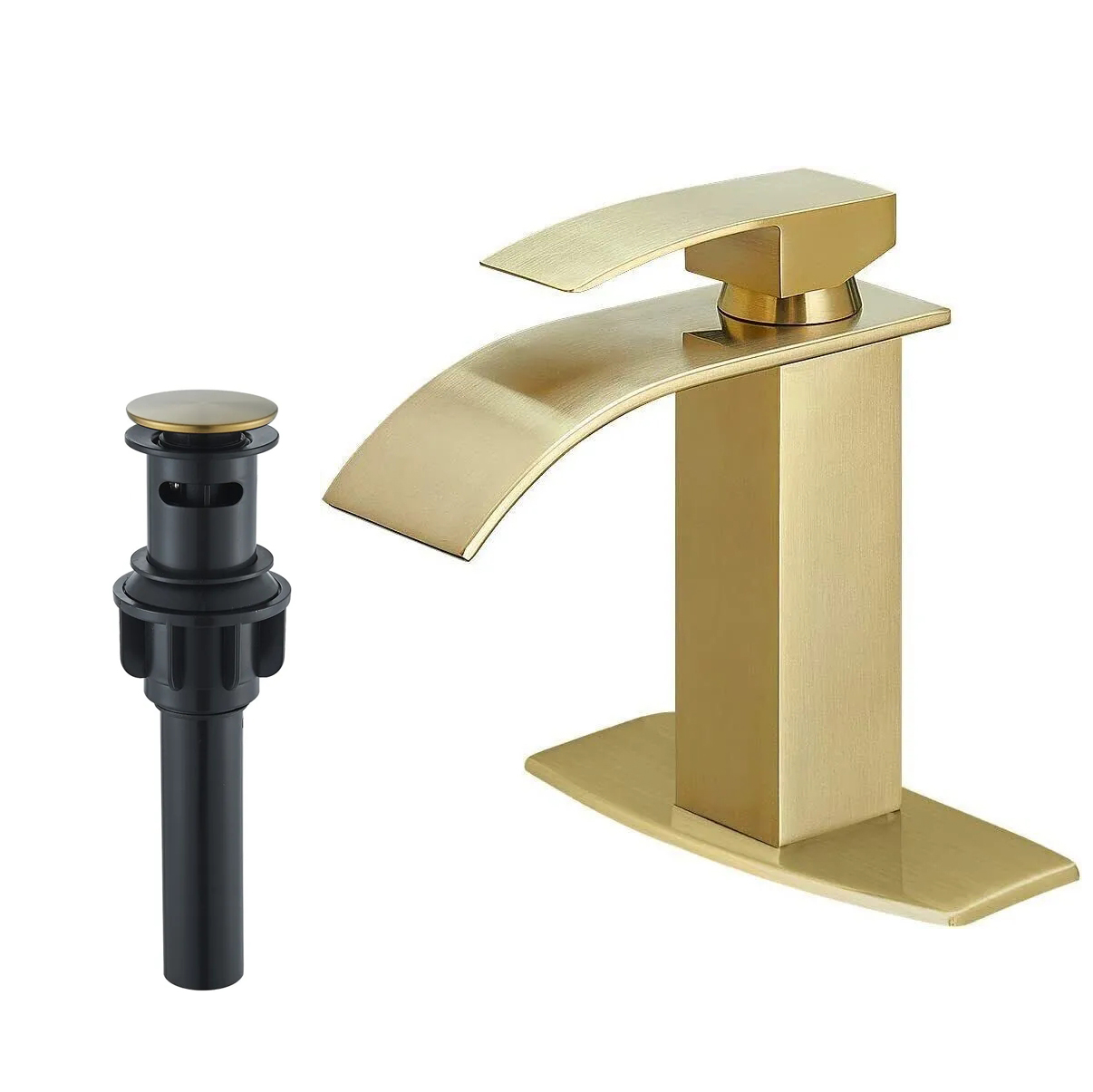 Brushed Gold Single Handle Bathroom Sink Faucet Waterfall Vanity Mixer w/Drain