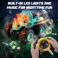 thumbnail image 3 of YCFUN RC Monster Trucks for Kids, RC Cars for Boys with Music Lights & Spray, Dinosaur Toy RC Car with 2 Batteries for Boys Kids Aged 3-8 (Cyan), 3 of 7