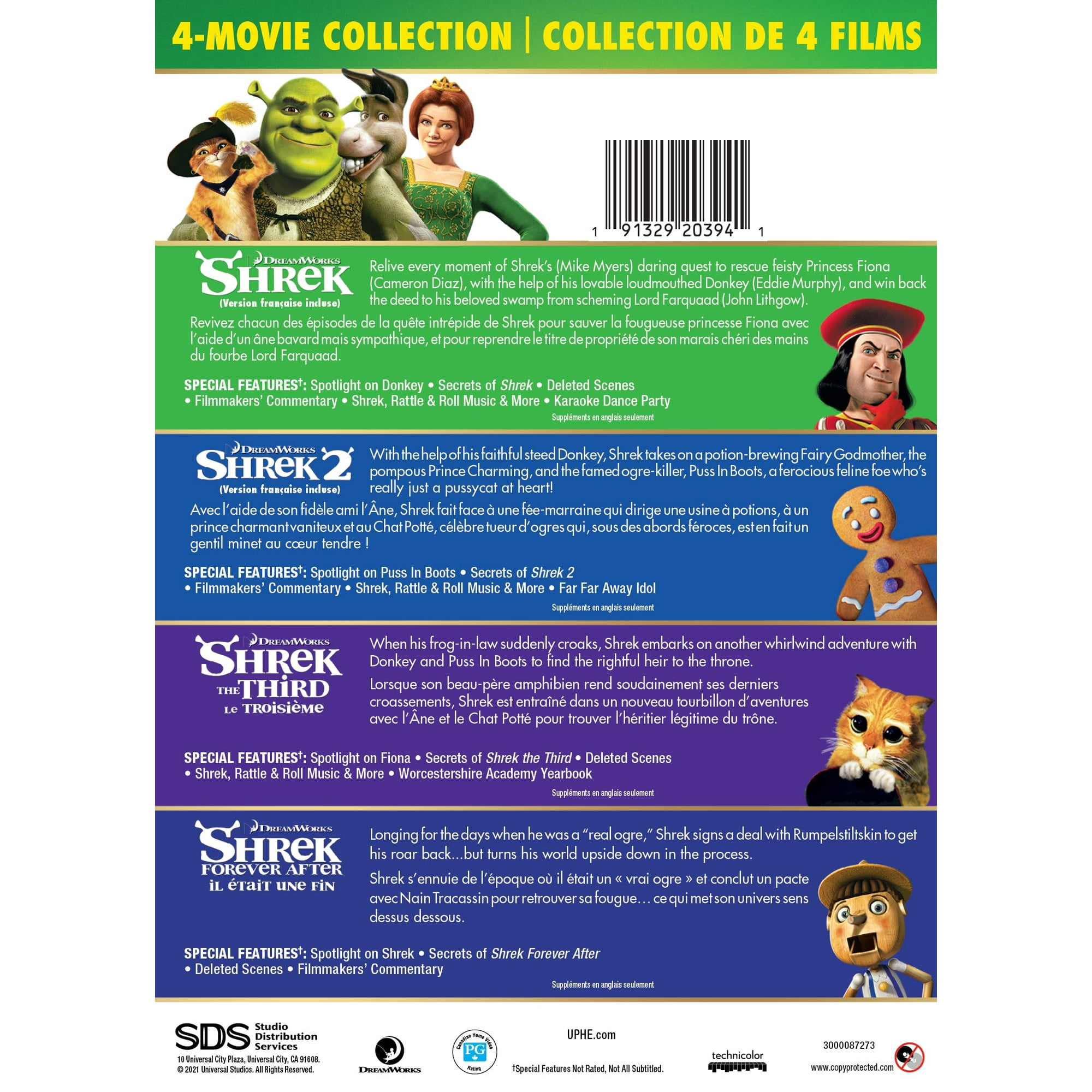 Shrek 4 Movie Collection Shrek Shrek 2 Shrek The Third Shrek Forever After Anniversary Edition DVD Digital HD Bilingual Walmart