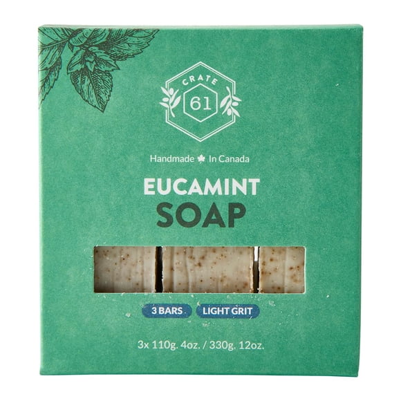 Crate 61 Organics Jabón en barra natural hecho a mano en Canadá con proceso en frío a base de plantas para rostro y cuerpo con aceites esenciales premium de eucalipto y menta para hombres y mujeres, p