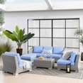 thumbnail image 2 of Lounge Sectional Sofa Chair Set, Rattan, Wicker, Light Grey Gray Light Blue, Modern Contemporary Urban Design, Outdoor Patio Balcony Cafe Bistro Garden Furniture Hotel Hospitality, 2 of 10
