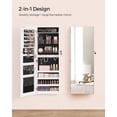 thumbnail image 6 of Wall-Mounted Jewelry Armoire with Lock, 2 Plastic Cosmetic Trays, Full-Length Mirror, White, Compact Organizer Unit, 6 of 10