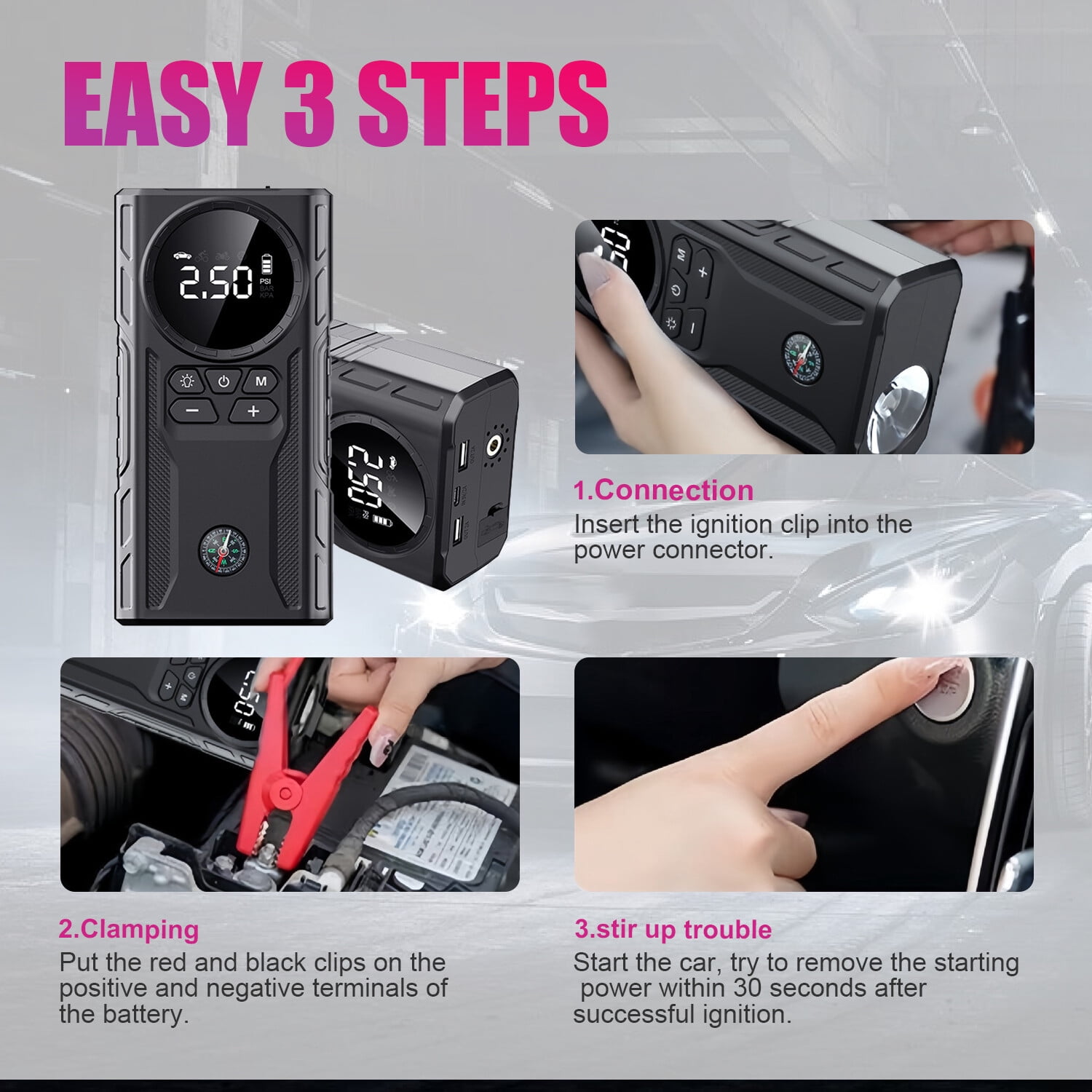 Audessy Car Jump Starter with Air Compressor Battery Pack Charger Tire Inflator Portable