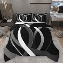 Homewish Geometric Stripes Full Size Comforter Sets 3-Piece for Teens Boys Girls,Abstract Lines Bedding Comforter Set,Vintage Aesthetic Lightweight Bedding Sets,Lightweight Room Decor,Reversible