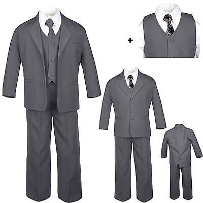 Boys Baby Toddler Kid Teen Formal Wedding Dark Grey Tuxedo Suits Artsy Tie S-20