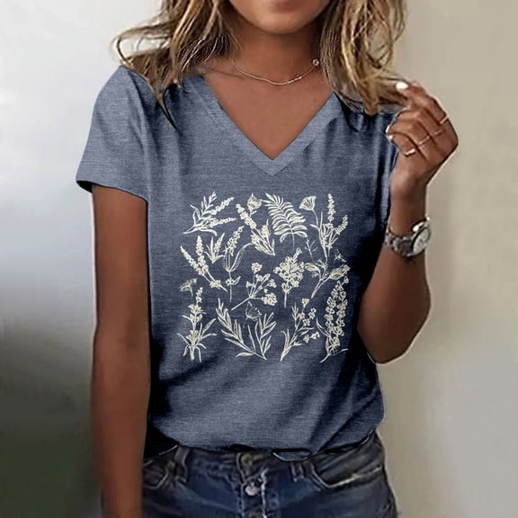 Women's V-Neck Print T-Shirt Casual Lightweight Top for Everyday Wear and Sporty Style