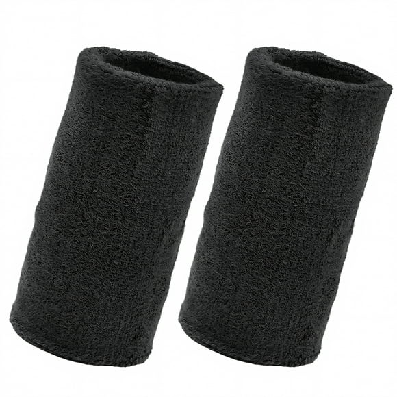 GOGO 2 Pieces Thick Wristband 6 Inch Long Terry Cloth Sports Sweatband Black