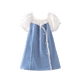 thumbnail image 1 of Vestido de malla de mezclilla para niñas bebés Vestido de fiesta de primavera y verano con cinturón Conjunto de ropa informal floral para niños Trajes de moda para niños pequeños 3T (Etiqueta 110) Gao Jinjia LED, 1 of 2