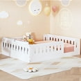 thumbnail image 3 of Harper & Bright Designs Full Size Floor Platform Bed with Fence, Wooden Montessori Bed with Safety Guardrails for Boys Girls, White, 3 of 12