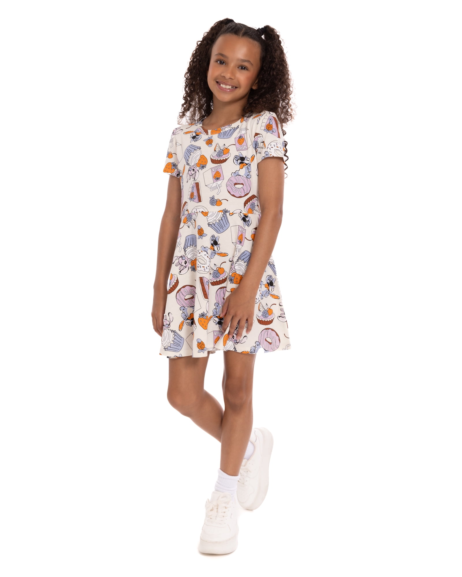 Stitch Girls Print Skater Dress with Short Sleeves, Sizes 4-12