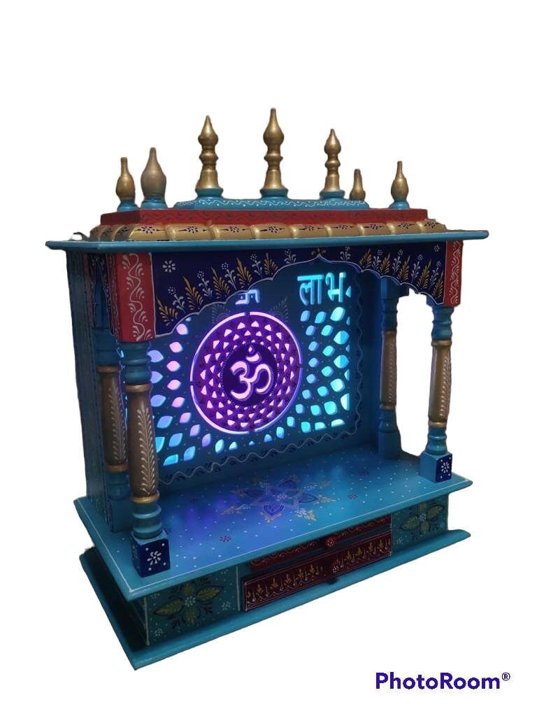 Wooden Temple With LED Lights / Jodhpuri Temple / Pooja Mandir For Home
