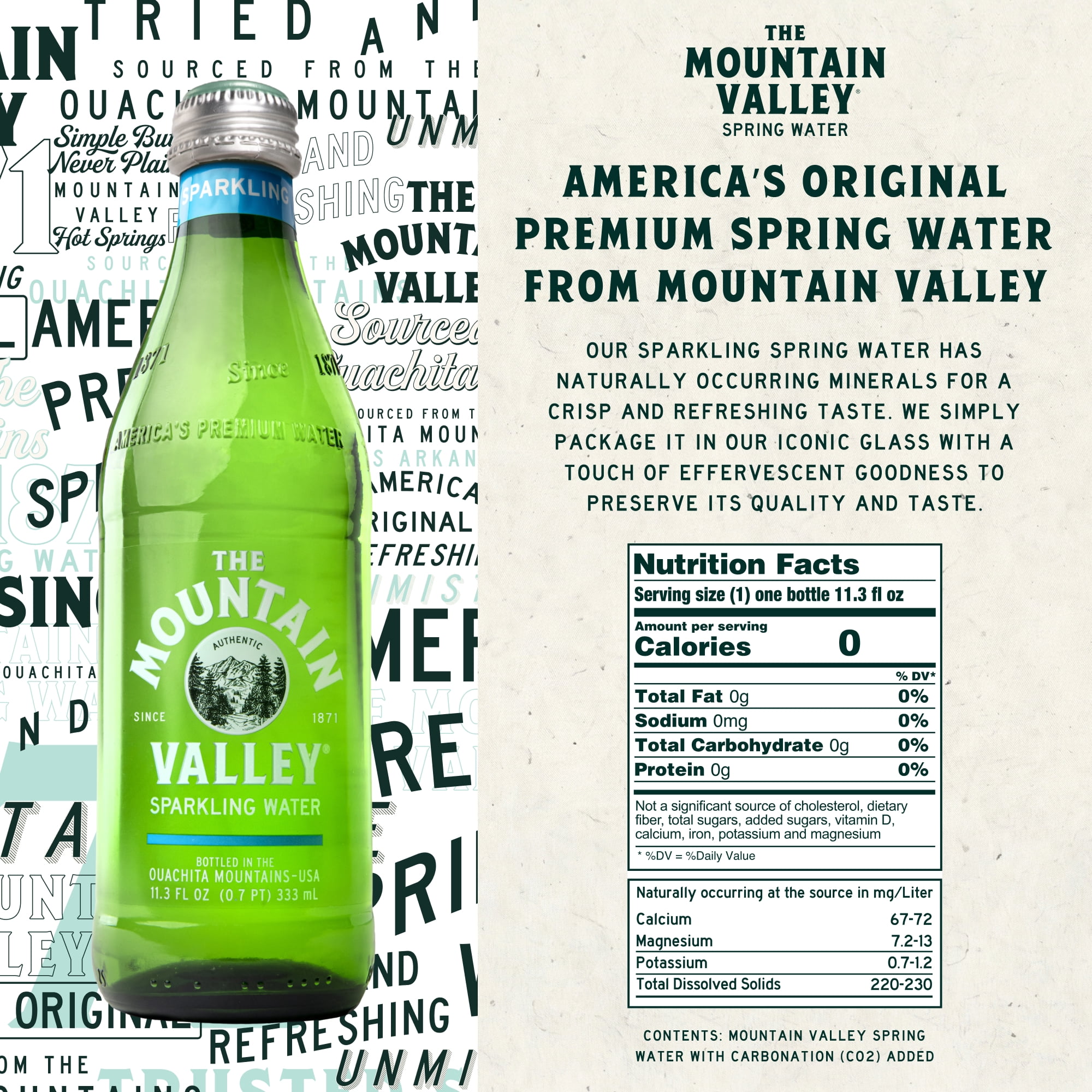 Mountain Valley Sparkling Spring Water, 333 mL Glass Bottles, 24-pack