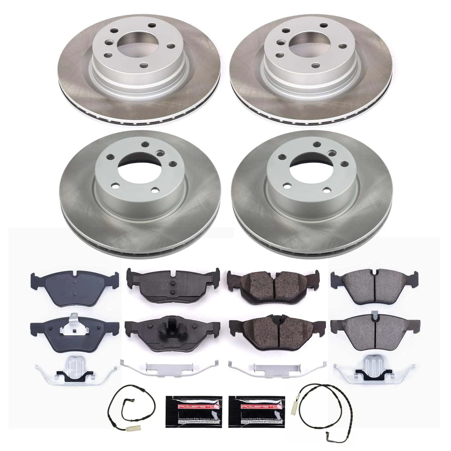 PowerStop Front and Rear Semi-Coated Rotor and Low-Dust Ceramic Brake Pad Kit SC2890