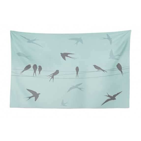 Bird on a Wire Tapestry, Cartoon Illustration with Funny Avian Animal Friends Sing and in Love, Fabric Wall Hanging Decor for Bedroom Living Room Dorm, 2 Sizes, Multicolor, by Ambesonne
