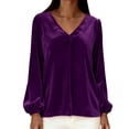 thumbnail image 4 of Annhoo Womens Tops Velvet V Neck Loose Solid Color Comfortable Long Sleeve Casual Shirts Going Out Clothes, 4 of 9