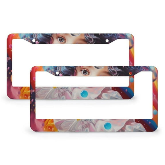 2 PCS Rainbow And Stars Art Girl License Plate Frame Inspirational Gifts for Girls Car Tags Frames Holder Quality Aluminum 2 Holes for Men/Women