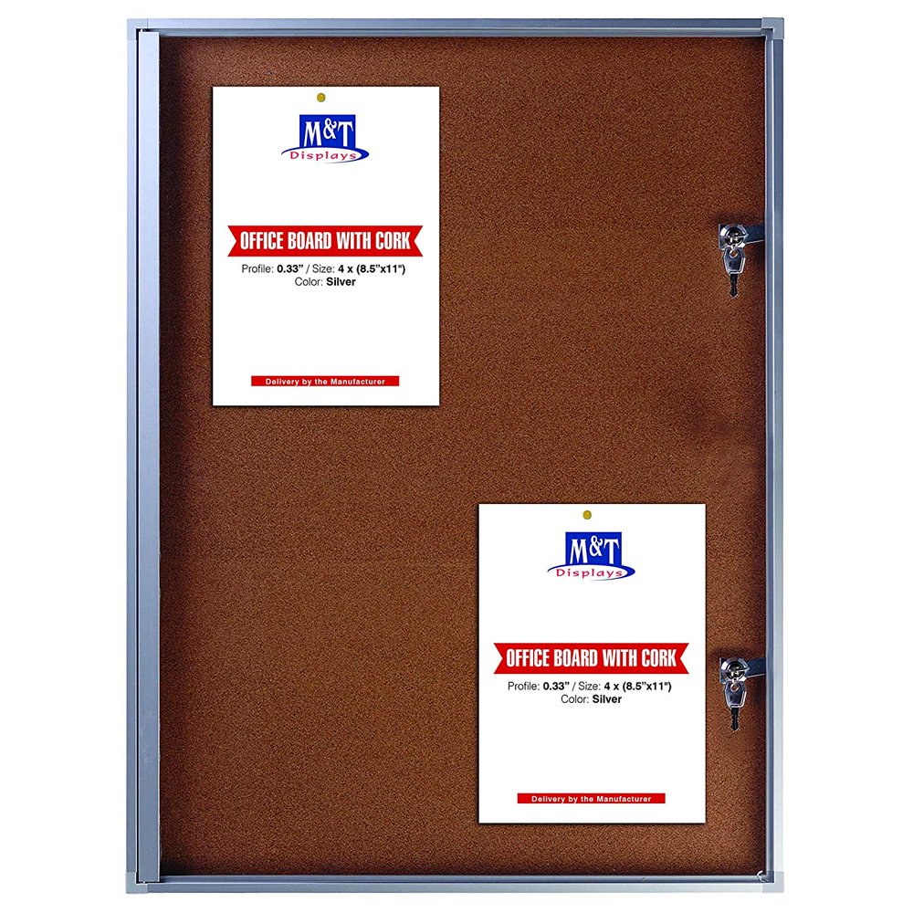 M&T Displays Cork Enclosed Bulletin Board For Outdoor Use With Locking