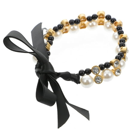 SEWACC Dog Necklace Jewelry 1Pcs Round Rhinestone and Imitation Pearl Collar
