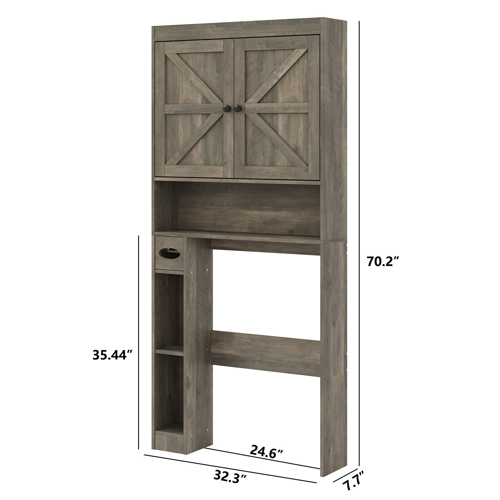 Furnihold Over The Toilet Storage Cabinet with Barn Doors, 32.3''W Farmhouse Bathroom Over Toilet Shelf Space Saver with Toilet Paper Holder, Gray