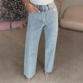 thumbnail image 2 of Jeans for Women High Waist Y2K Vintage Straight Leg Denim Pants Fashion Rhinestones Solid Casual Button Jeans Casual Stretchy Baggy Jeans with Pockets, 2 of 6