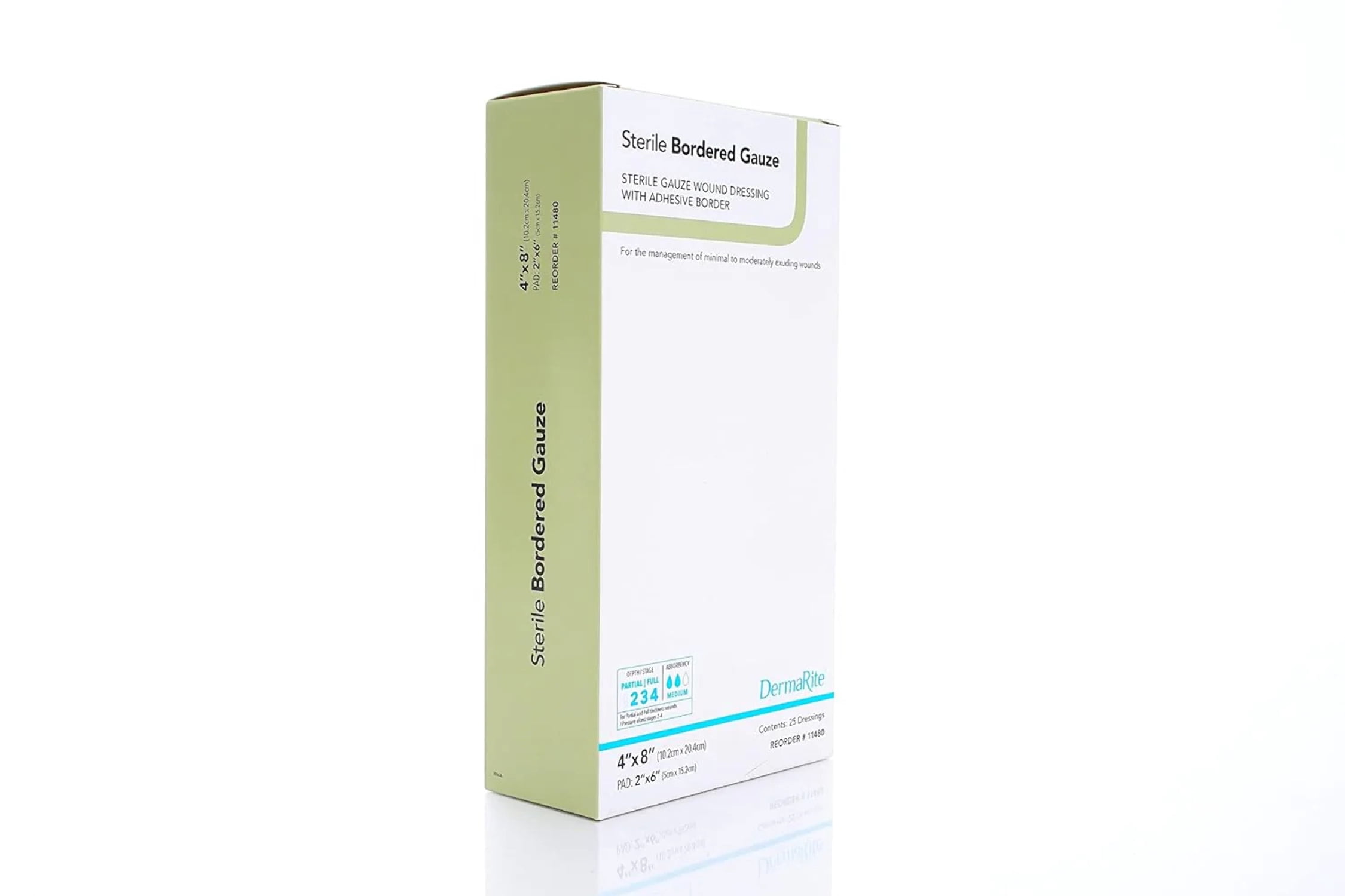 DermaRite Bordered Gauze Adhesive Dressing, 4 X 8 Inch, White, Gauze, Sterile, 25 Count