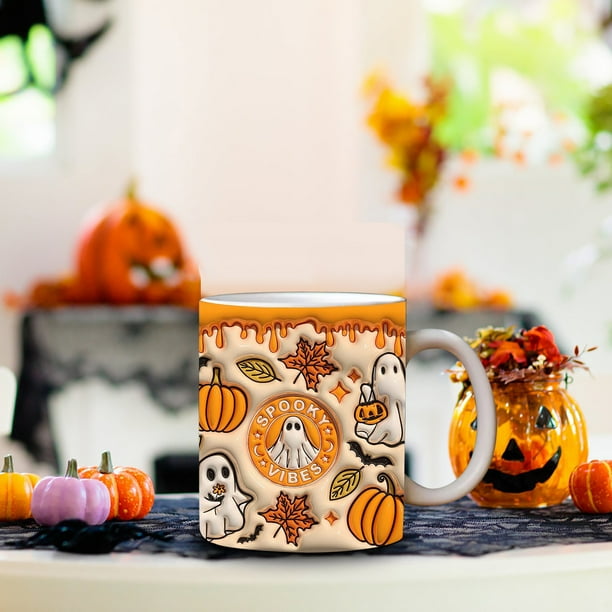 Suministros de cocina, tazas, utensilios de cocina, juego de utensilios de cocina, taza de café de Halloween espeluznante, taza de agua, taza de calabaza de Halloween