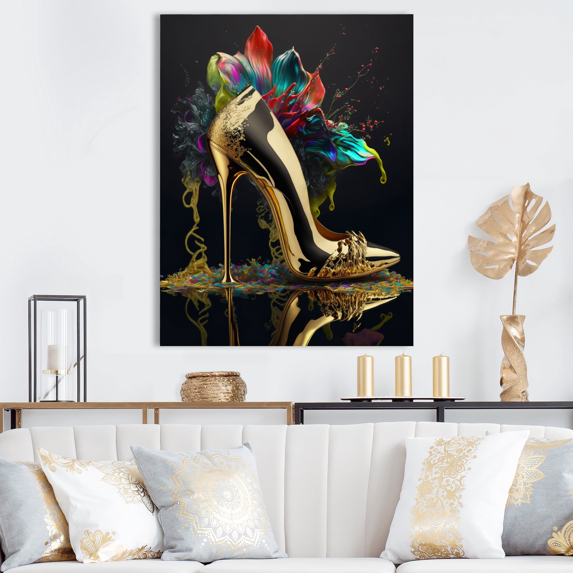 Designart Gold Champagne Heel IV Canvas Wall Art