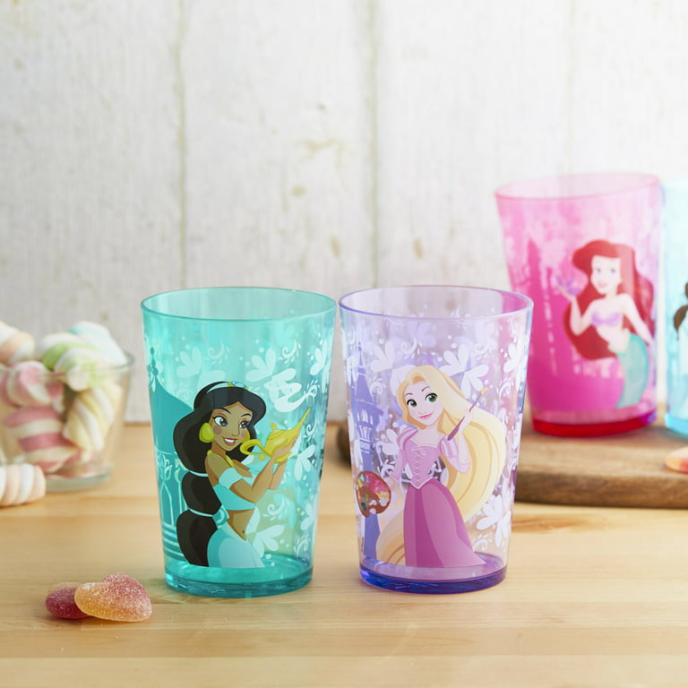 Zak Designs 14.5oz Disney Princess Nesting Tumbler Set Includes Durable Plastic Cups, Fun Drinkware Is Perfect for Kids, 4pk ( Belle & Jasmine 