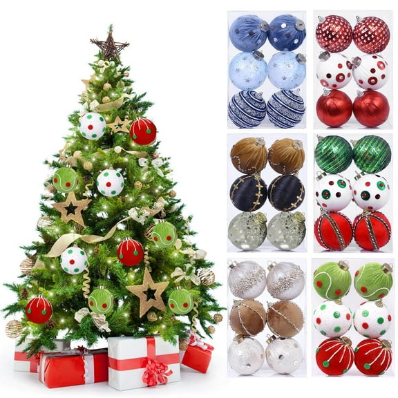 Christmas Ball Ornaments 6 Pcs - 3 inch Large Shatterproof Christmas Balls, Multi-Styles Decorations Indoor, Aesthetic Holiday Party Hanging Ornaments for Xmas Tree, Wreath, Vines, Multicolor