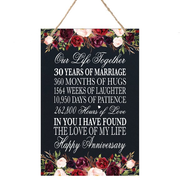 LifeSong Milestones Inspirational Floral Border Wall Hanging Anniversary Rope Sign 8x12 - 30 Years of Marriage