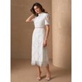 thumbnail image 5 of White Floral Lace High Neck Short Sleeve Sheath Midi Dress, 5 of 30