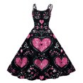 thumbnail image 2 of LWavelet 2026 Valentine's Trendy Cute Core Dress, Spaghetti Strap Heart Print Fitted Waist Flared Sundress Black L, 2 of 4
