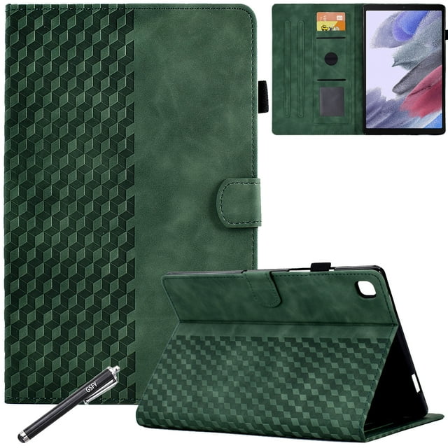 GSFY Case for Galaxy Tab A7 Lite 8.7 inch 2021, PU Leather Wallet Stand Protective Shell with Stylus Holder for Samsung Galaxy Tab A7 Lite 8.7 2021 Tablet SM-T220/T225/T227, Green Blocks