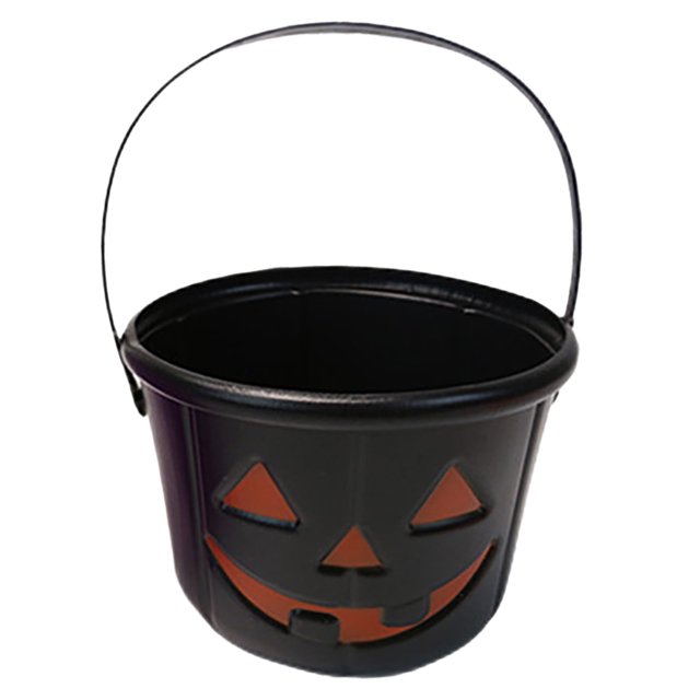 Cubo de calabaza de Halloween en liquidación, color negro. Cubo de calabaza de Halloween de plástico, cesta de Jack-O-Candy, cubo de Halloween para trucos o trucos. Cubo de calabaza de plástico con