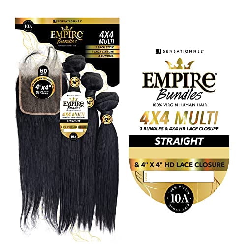 empire bundles multi - straight with 4x4 closure 10a tangle shed free human hair for weaving and sew in styles (14 16 18 inch, natural)