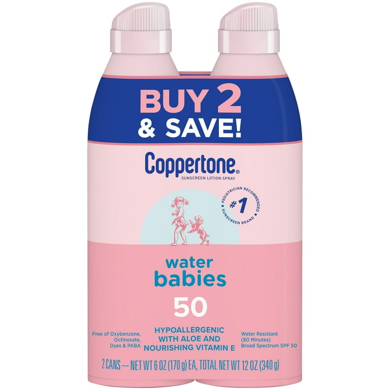 Coppertone WaterBabies Sunscreen Spray SPF 50, Twin Pack 6 oz photo 1