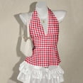 thumbnail image 3 of Women's Polka Dots Tie Backless Halter Top V Neck Ruffle Hem Peplum Tank Tops, Summer Party Top(Red,S), 3 of 4