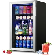 Yeego Beverage Cooler, 102-140 Can Freestanding Beverage Fridge with Glass Door, 3.35 Cu.ft.