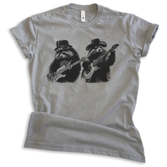Raccoons Playing Guitar Tshirt, Unisex Women's Men's Funny Animal Raccoon Blues Guitar Rock And Roll, Dark Heather Gray, Small