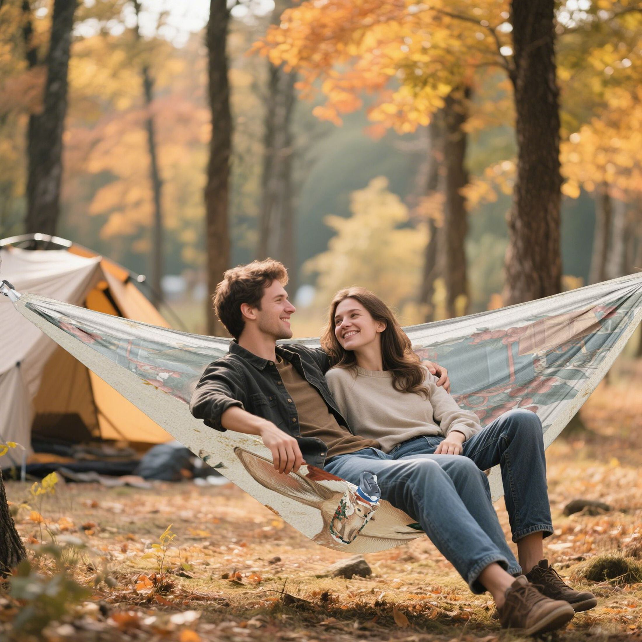 Hammock Camping Hammock Nylon Portable Hammock Travel Camping Hammock Warm Christmas Orange Deer