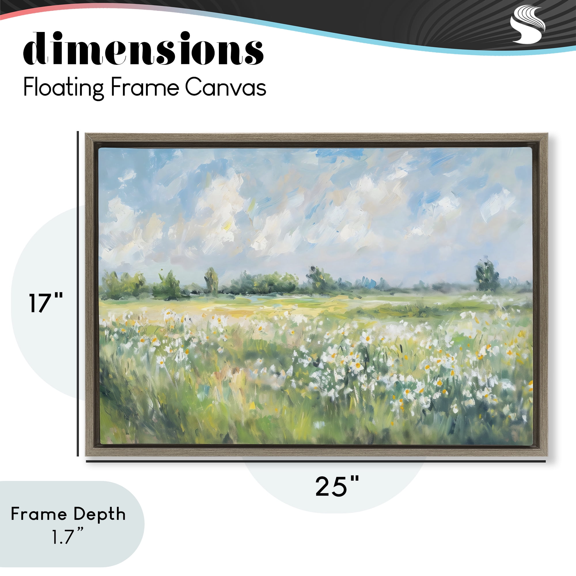 Stupell Industries Daisy Field Landscape Impression Brown Framed Floater Canvas Wall Art, design by Creative Studio